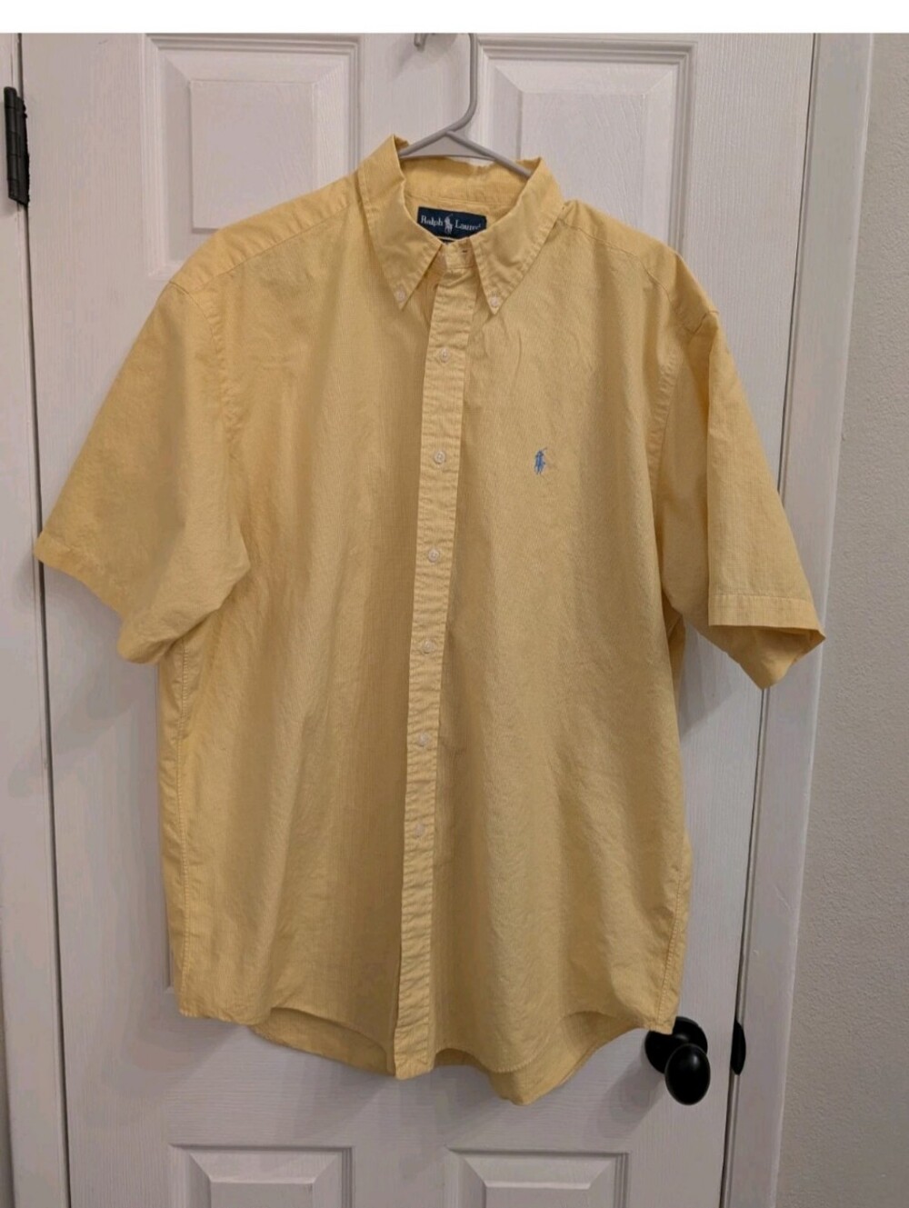 Ralph Lauren Men's XL Button Down Shirt Yellow Gingham Classic Fit Short Sleeves